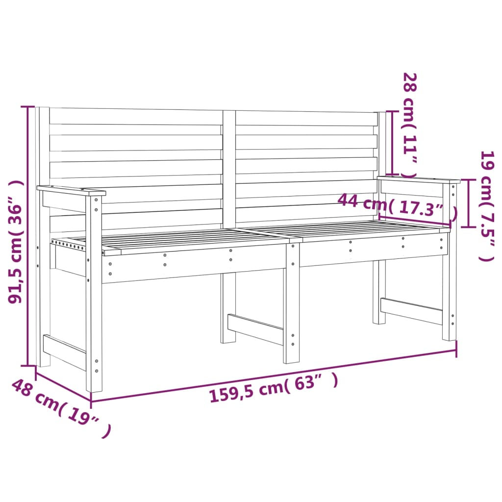 Gray garden bench 159.5x48x91.5 cm solid pine wood
