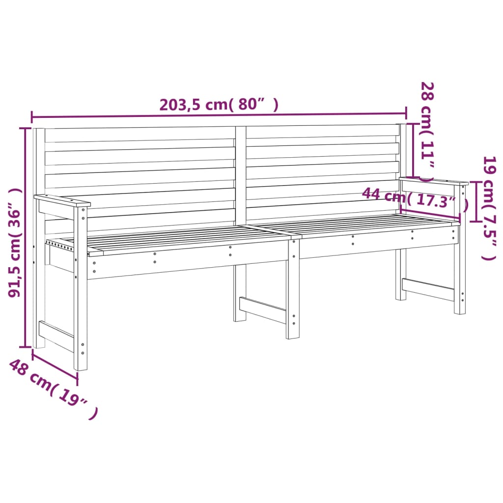Gray garden bench 203.5x48x91.5 cm Solid pine wood
