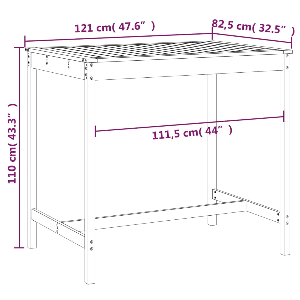 Tavolo da giardino 121x82.5x110 cm Pino in legno di pino