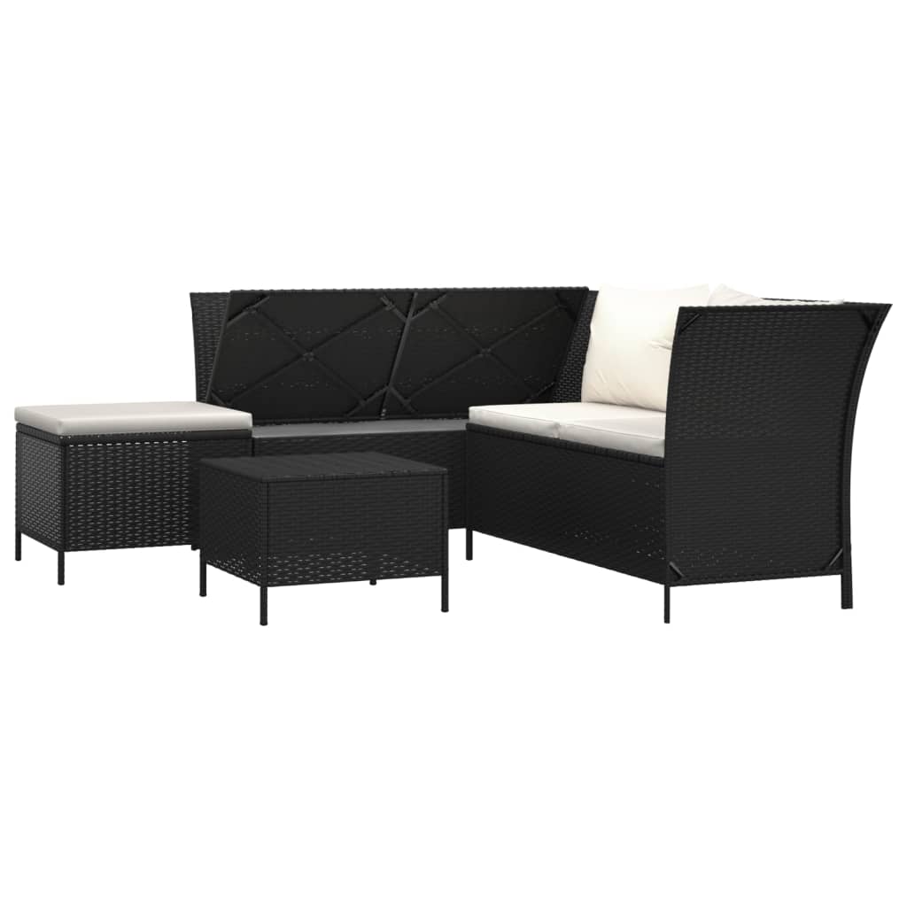 Salon de jardin 4 pcs avec coussins Noir Résine tressée