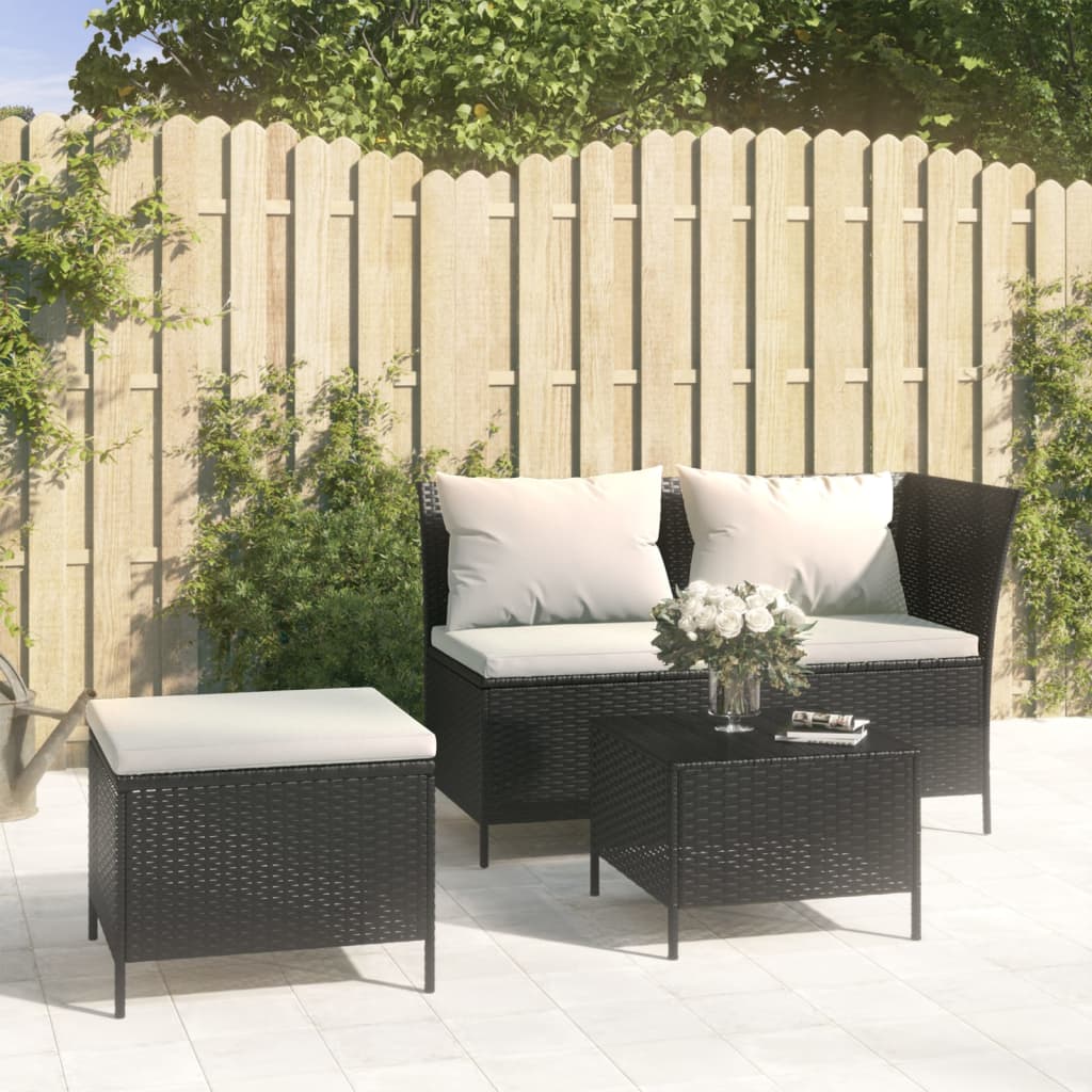 3 pcs garden furniture with black braided resin cushions