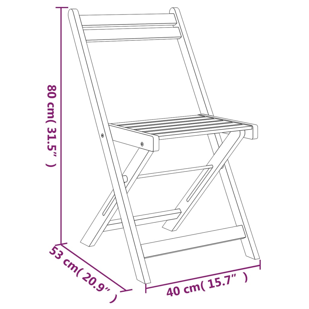 Ensemble de bistro pliable 3 pcs bois d'acacia solide