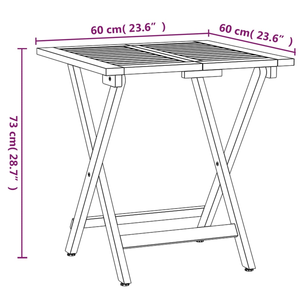 Ensemble de bistro pliable 3 pcs bois d'acacia solide