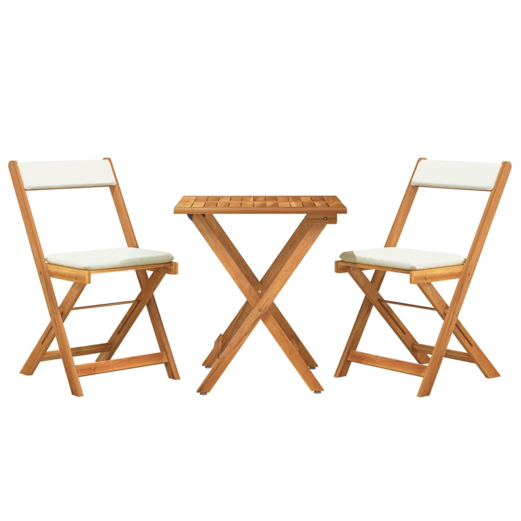 3 pcs foldable bistro set with solid acacia cushions