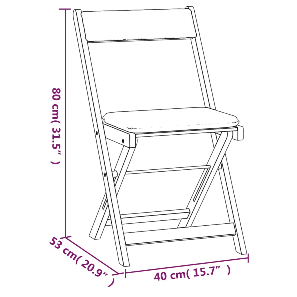 3 PCs faltbare Bistro -Set mit festen Akazienkissen