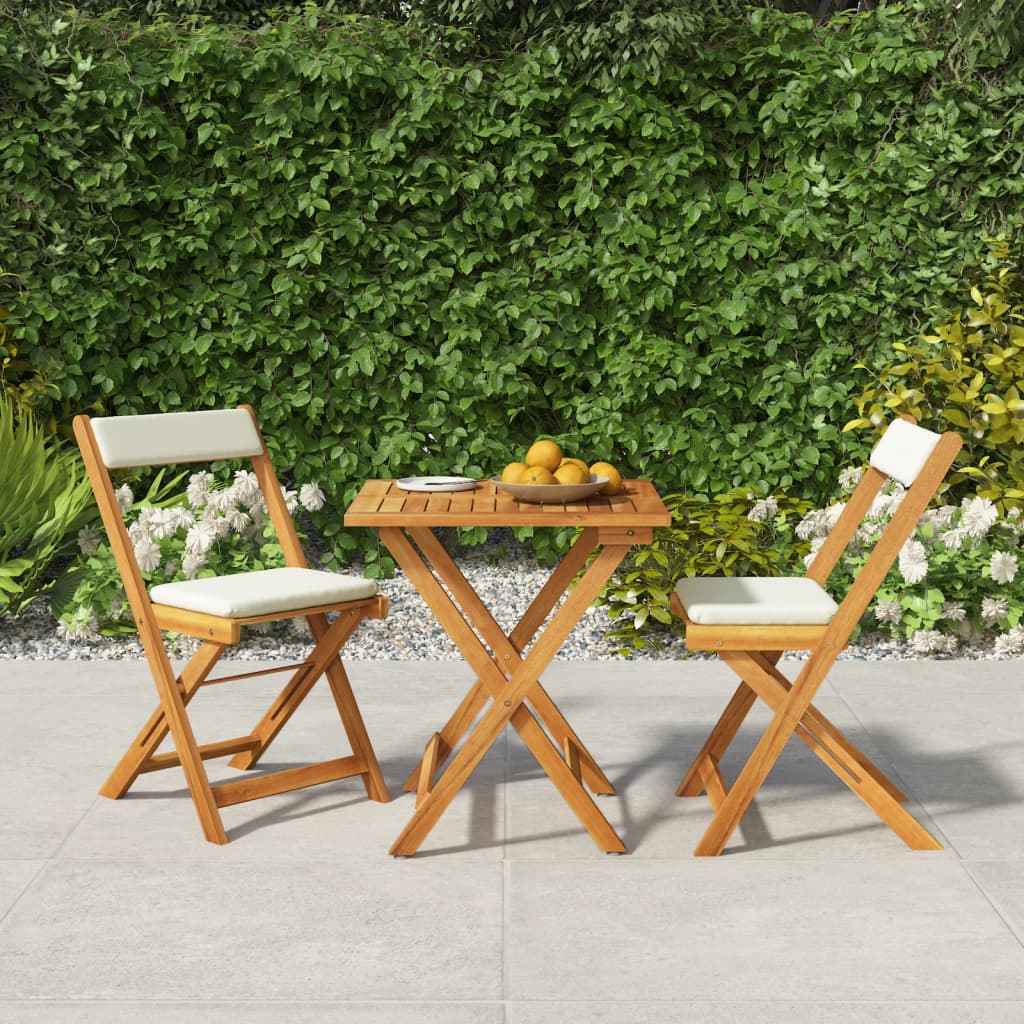 3 PCs faltbare Bistro -Set mit festen Akazienkissen