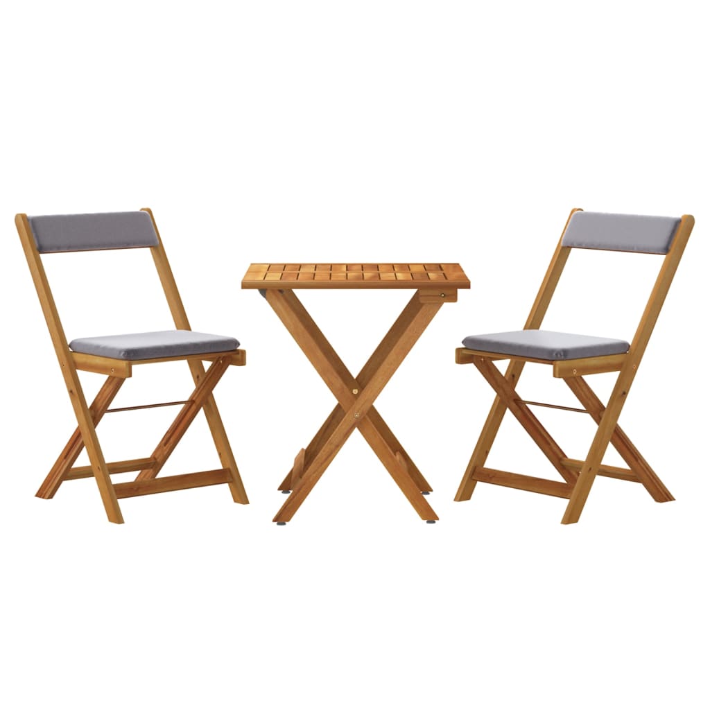 3 pcs foldable bistro set with solid acacia cushions