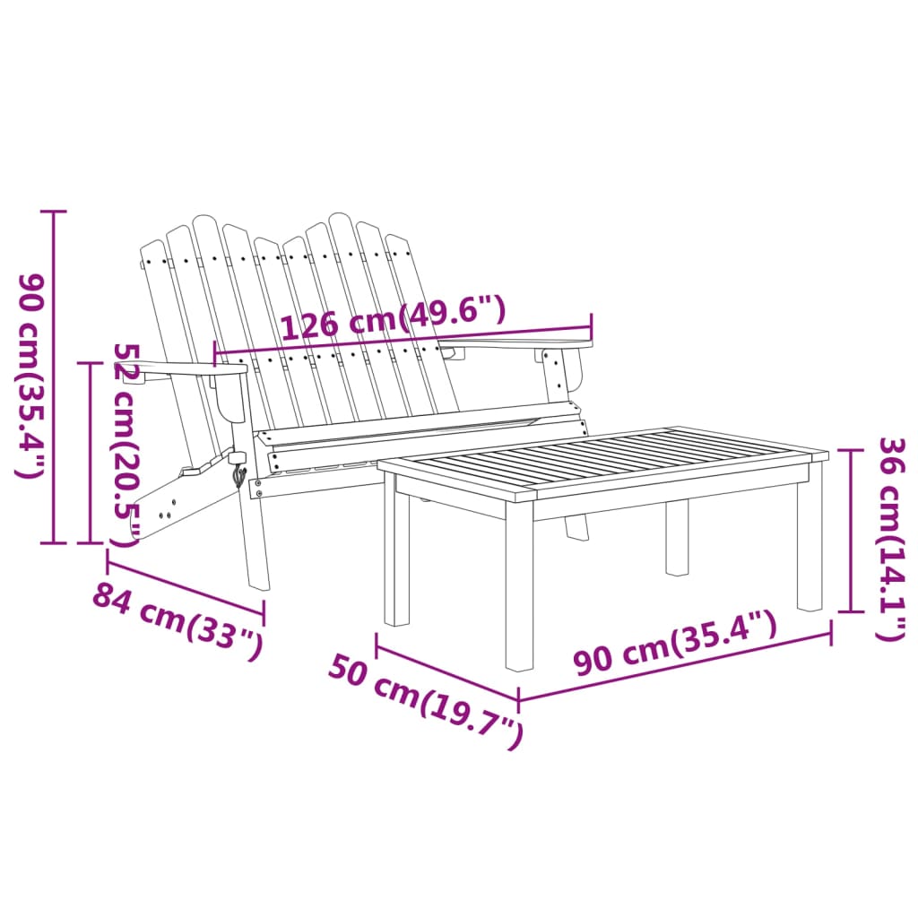 Set di mobili da giardino Adirondack 2 pezzi Acacia solida