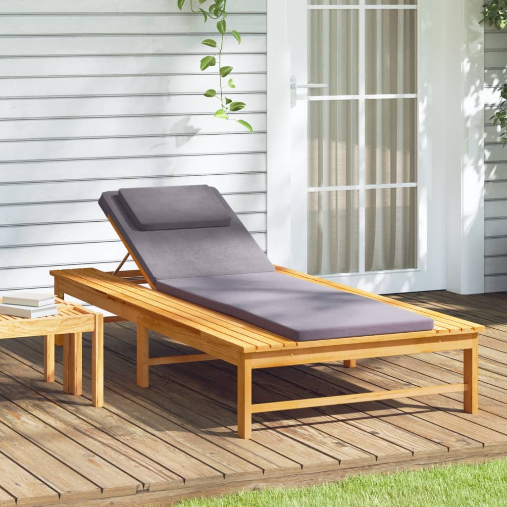 Long chair and cushion/dark gray pillow Acacia solid wood