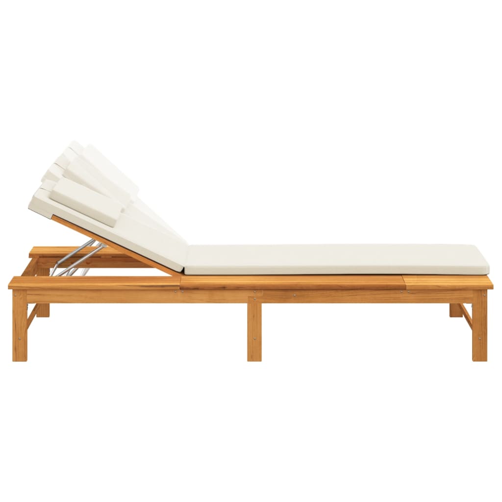 Chaise longue coussin/oreiller blanc crème bois massif acacia