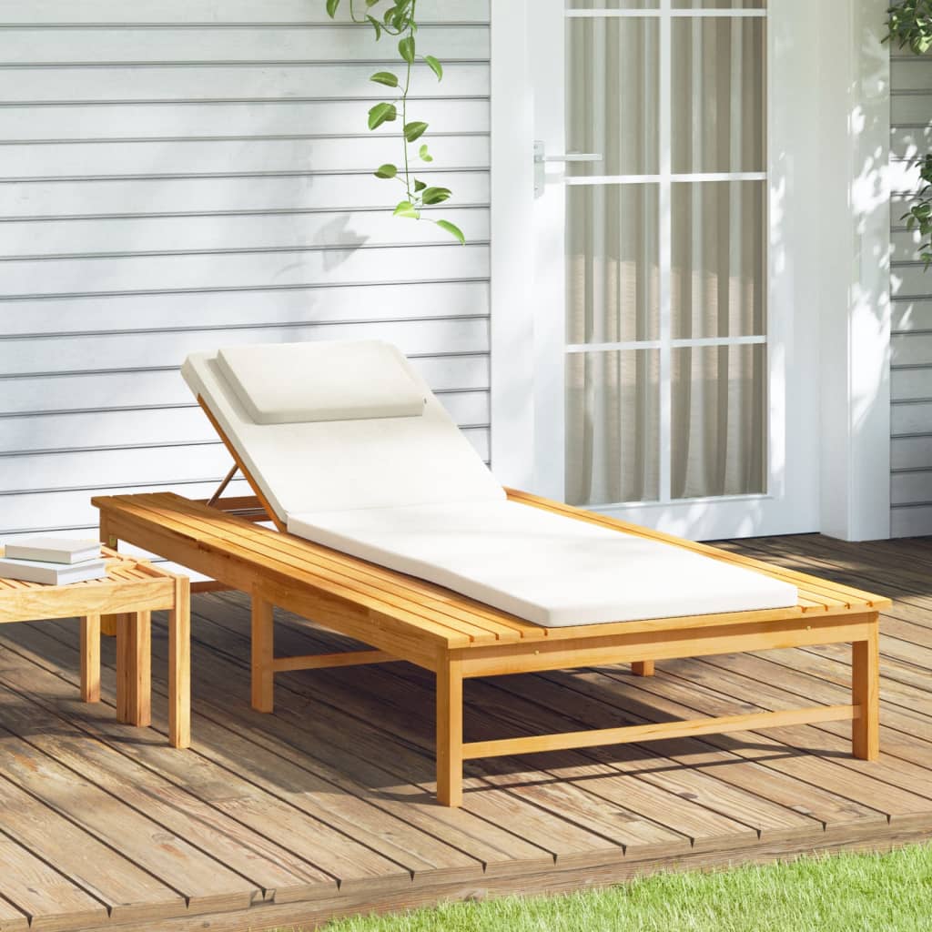 Long chair cushion/White pillow Acacia solid wood cream