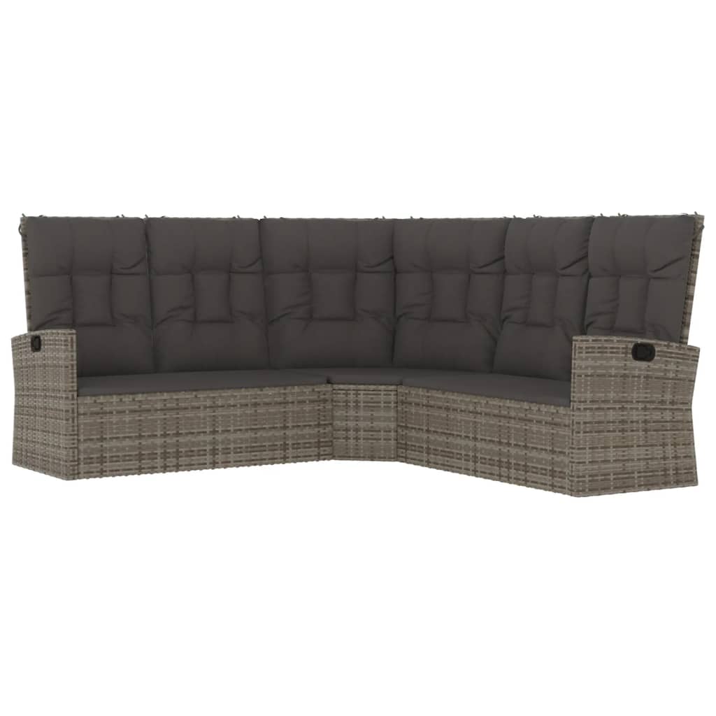 Tilting corner sofa with braided resin gray cushions