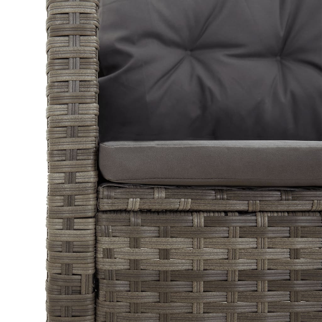 Canapé d'angle inclinable avec coussins gris résine tressée