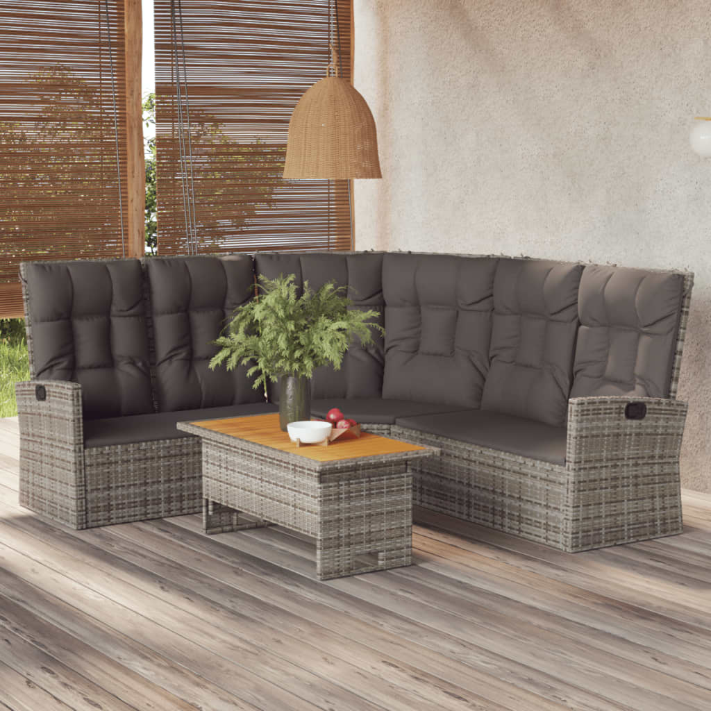 Tilting corner sofa with braided resin gray cushions