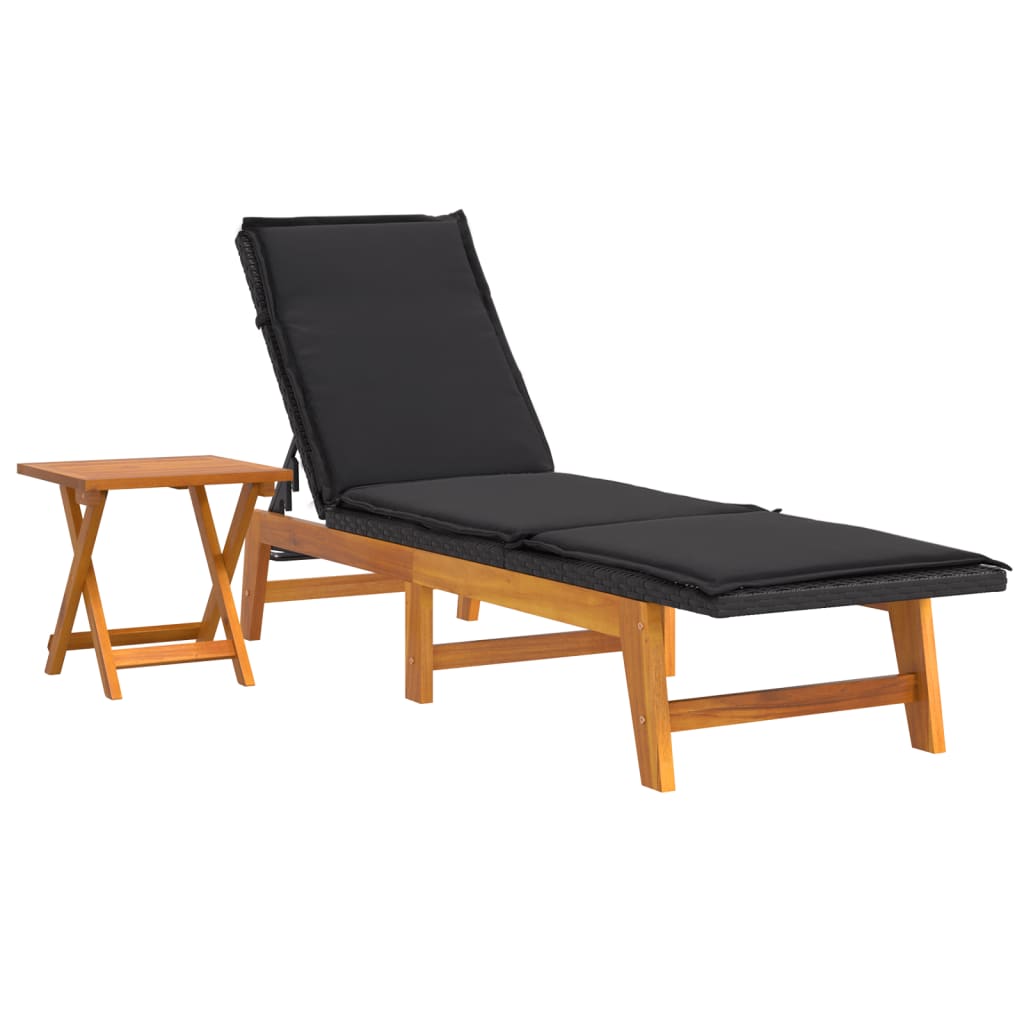 Chaise longue avec table Résine tressée et bois massif d'acacia