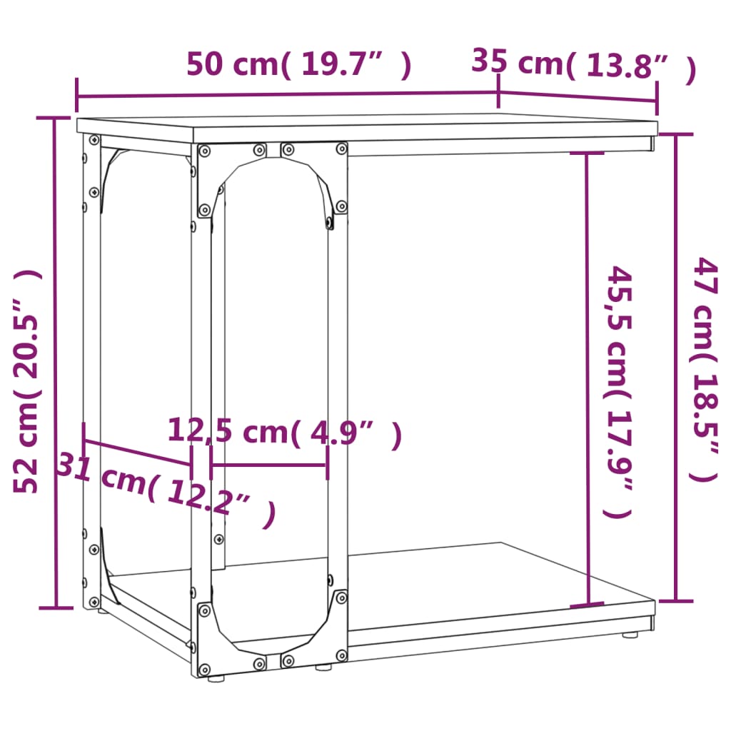 Schwarzer Seitentisch 50x35x52 cm Engineering Holz