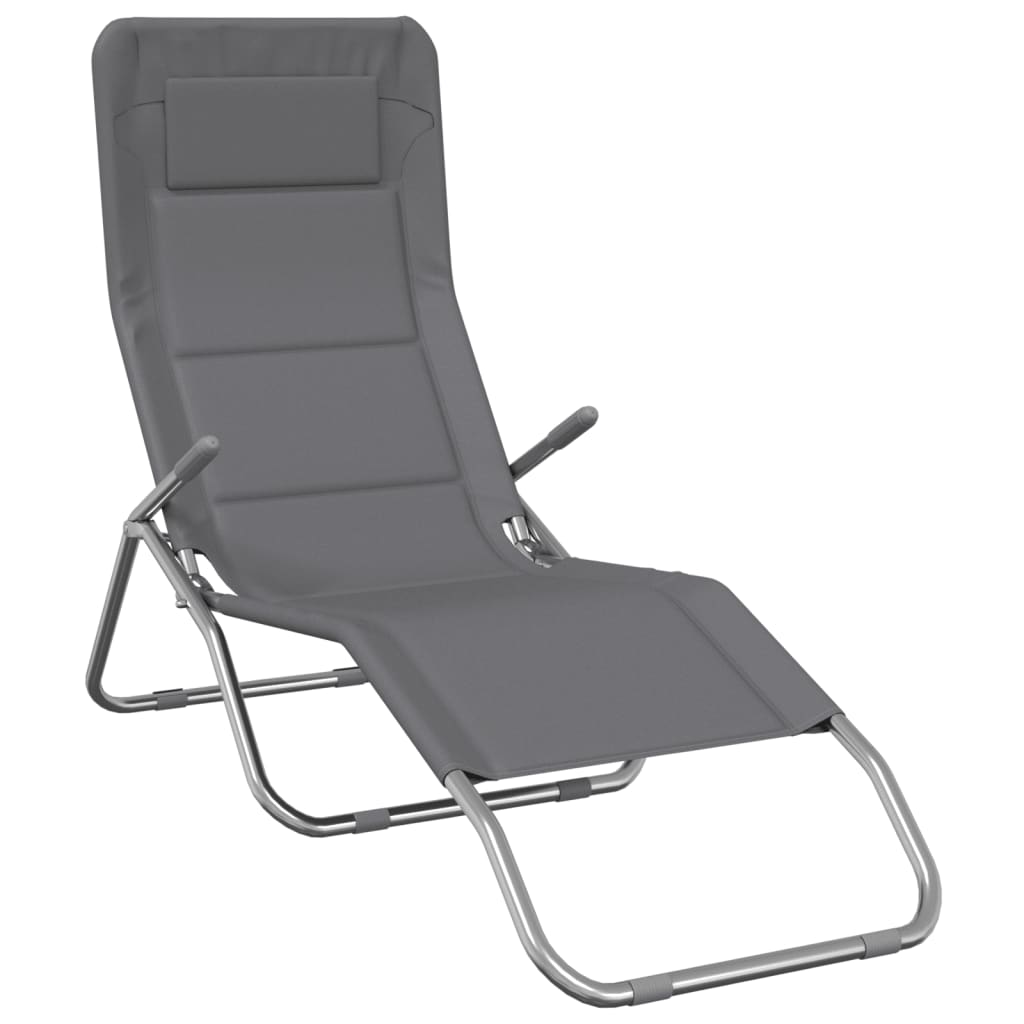 Foldable loungers 2 pcs Gray textilene and steel