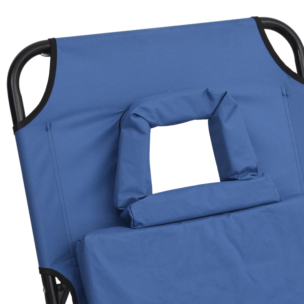 Chaise longue pliante bleu tissu oxford acier enduit de poudre