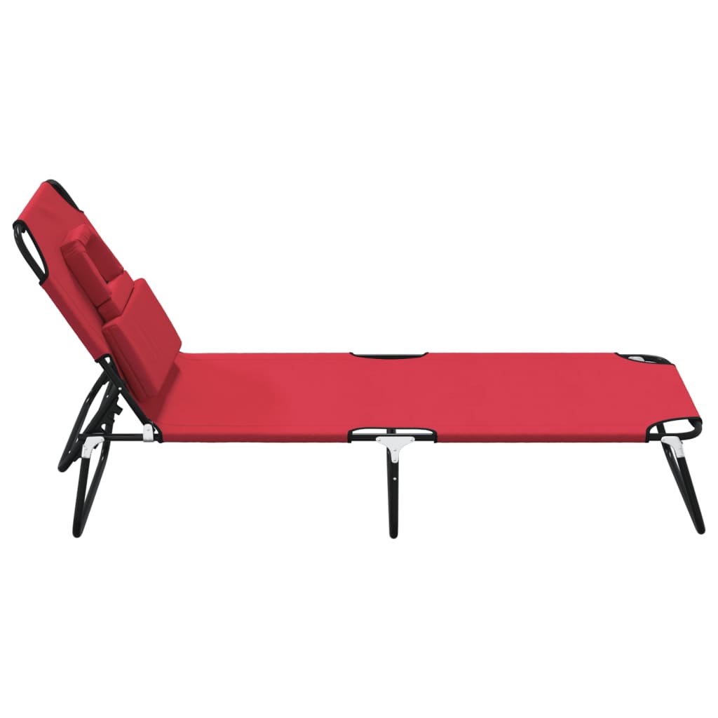 Chaise longue pliante rouge tissu oxford acier enduit de poudre