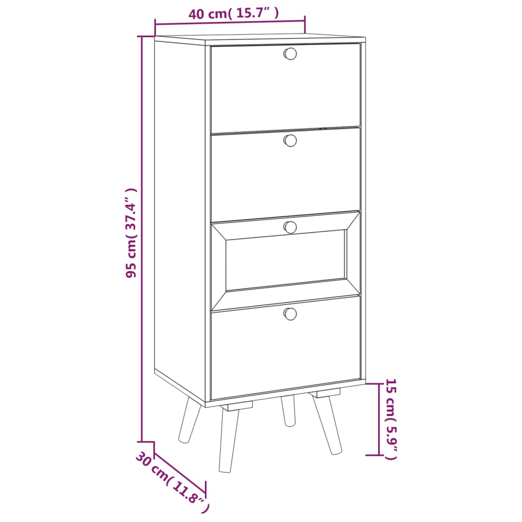 High buffet with 40x30x95 cm engineering wooden drawers