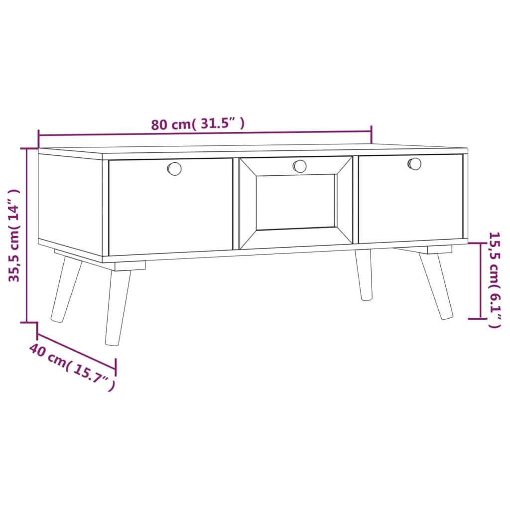 Tavolino con cassetti 80x40x35,5 cm in multistrato