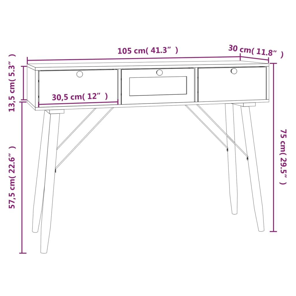 Konsolentisch mit Schubladen 105x30x75 cm Ingenieurholz Holz