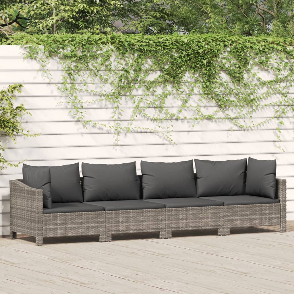 4 pcs garden furniture with braided resin gray cushions