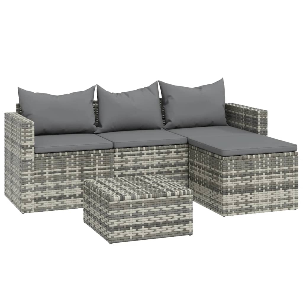 Salon de jardin 3 pcs avec coussins Gris Résine tressée