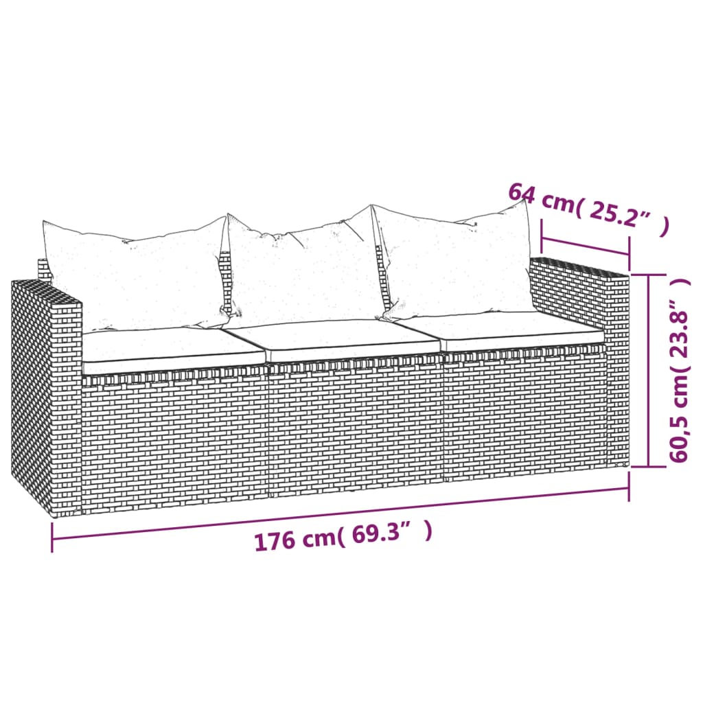 3 pcs garden furniture with braided resin gray cushions