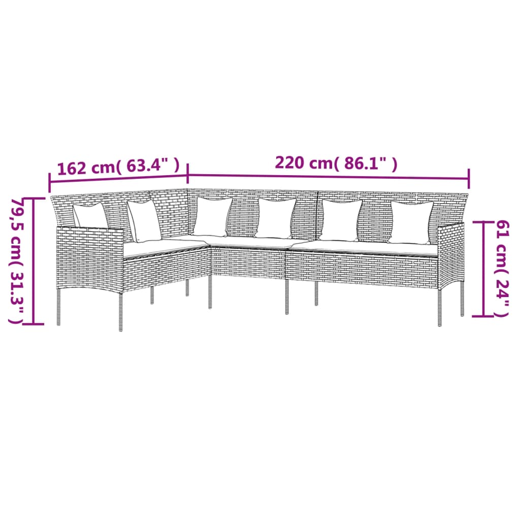 Garden dinner furniture and cushions 2 pcs gray rattan