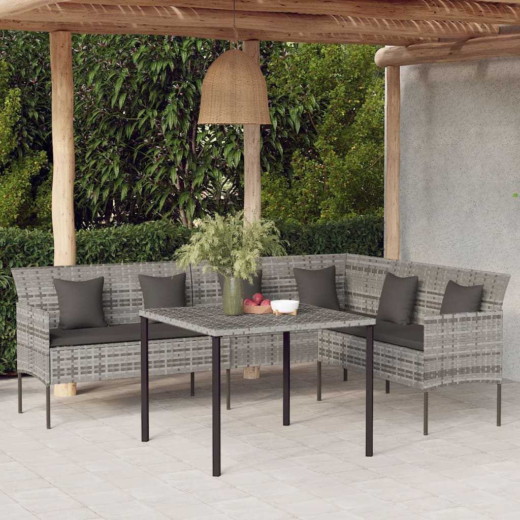 Mobilier à dîner de jardin et coussins 2 pcs gris rotin