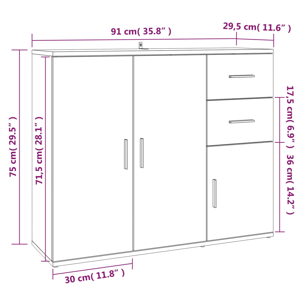 Smoked oak buffet 91x29.5x75 cm engineering wood