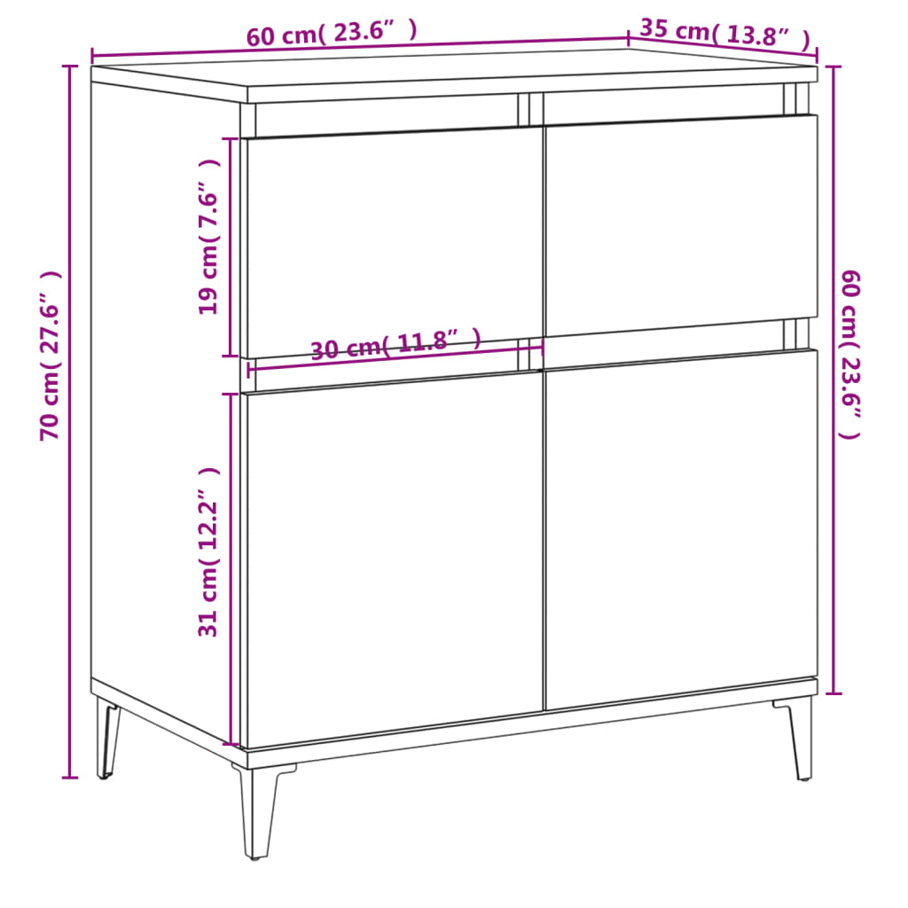 Weißes Buffet 60x35x70 cm Engineering Holz