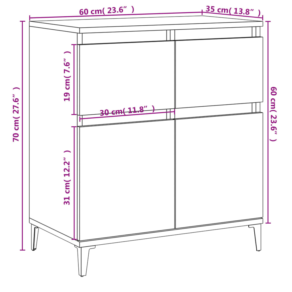 Credenza rovere Sonoma 60x35x70 cm MDF