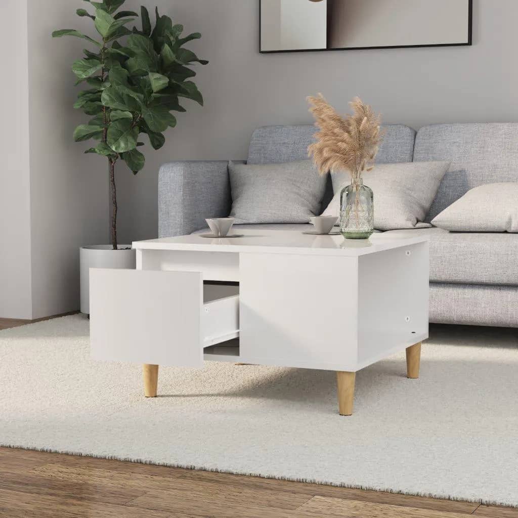 Tavolino bianco brillante 55x55x36.5 cm in legno di ingegneria