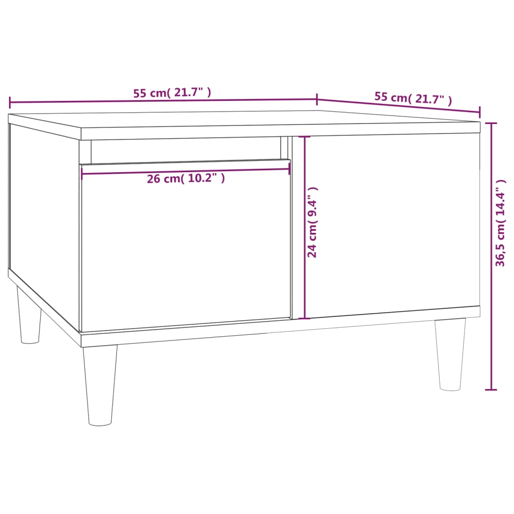 Brilliant white coffee table 55x55x36.5 cm engineering wood