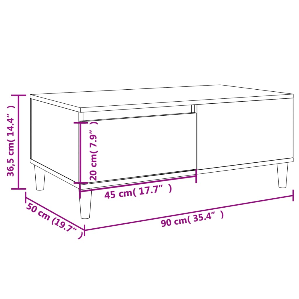 Tavolino Bianco 90x50x36,5 cm MDF