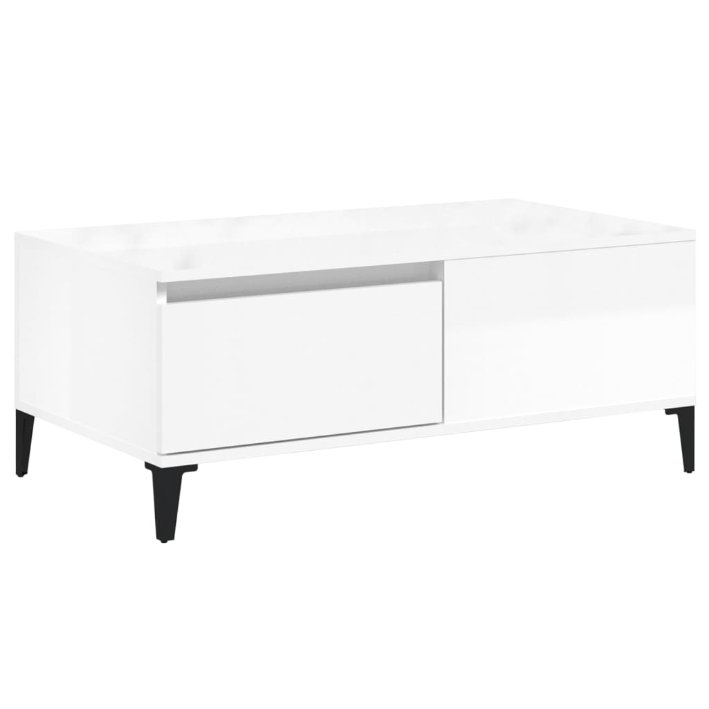 Tavolino bianco brillante 90x50x36.5 cm in legno di ingegneria