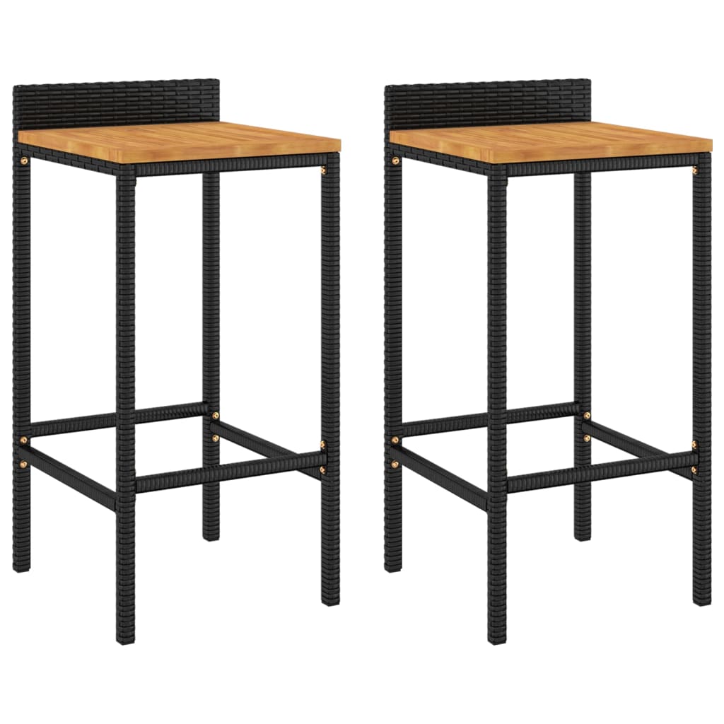 Bar stools 2 pcs black braided resin and acacia wood