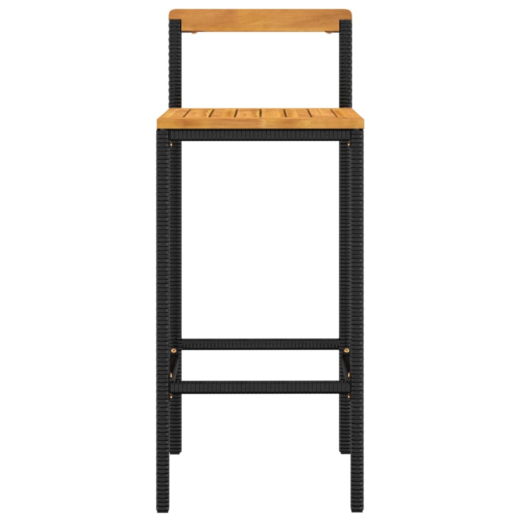 Bar stools 2 pcs black braided resin and acacia wood