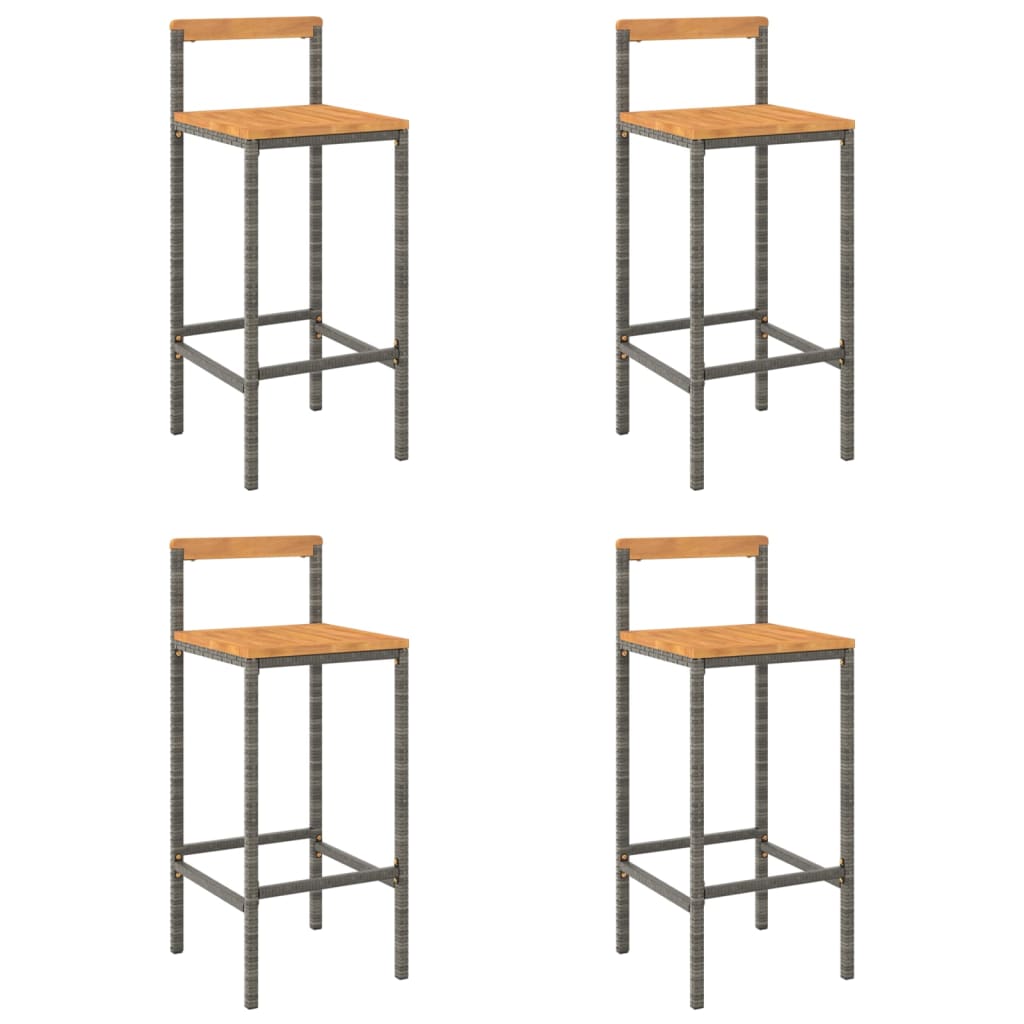 4 pcs bar stools with braided resin and acacia wood