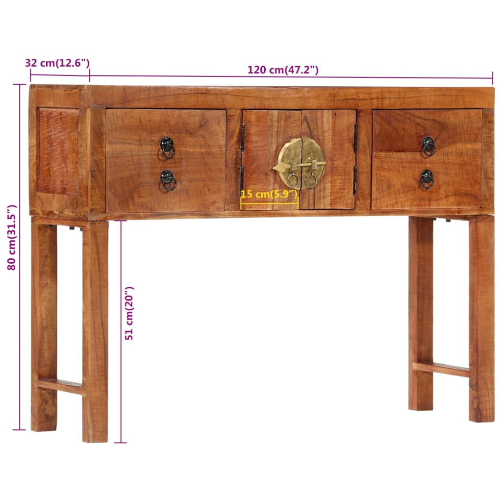 Console table 120x32x80 cm solid acacia wood