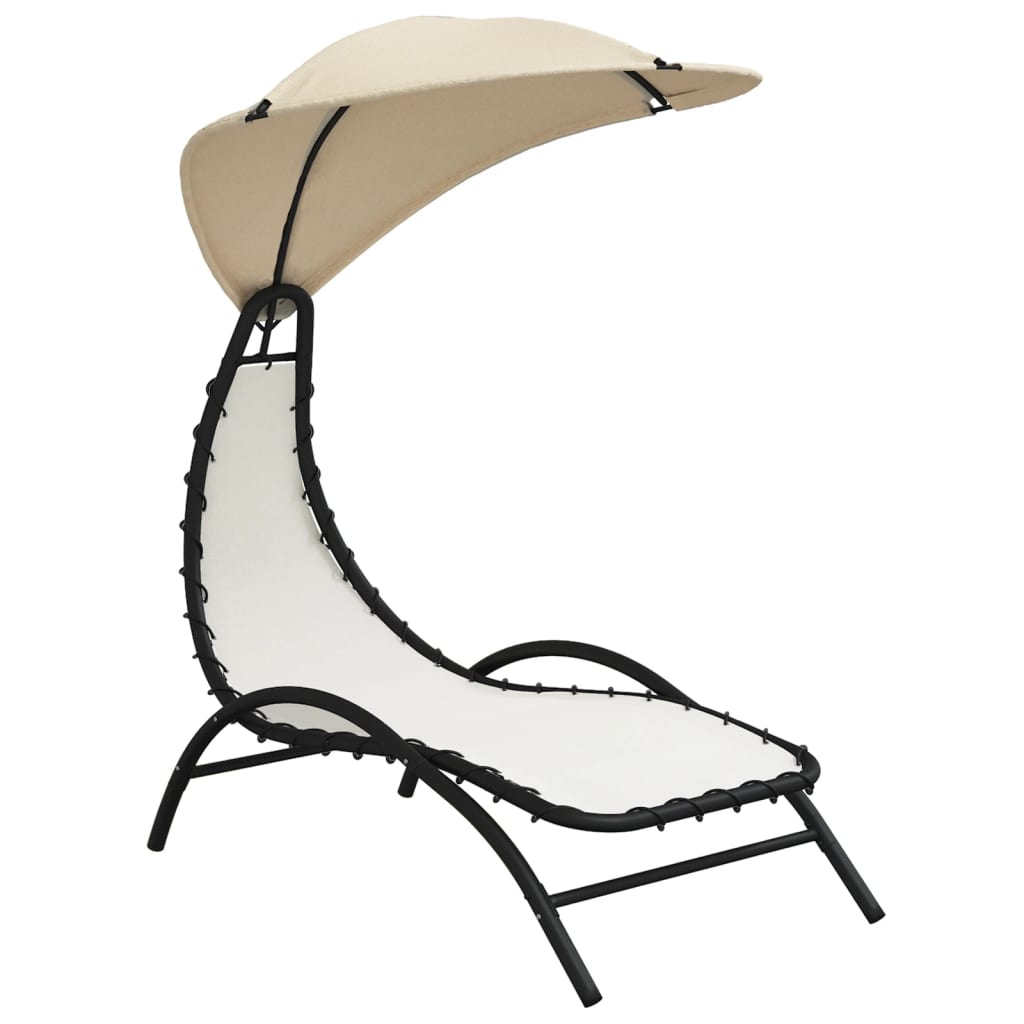 Long chair with cream awning 167x80x195 cm Fabric and steel