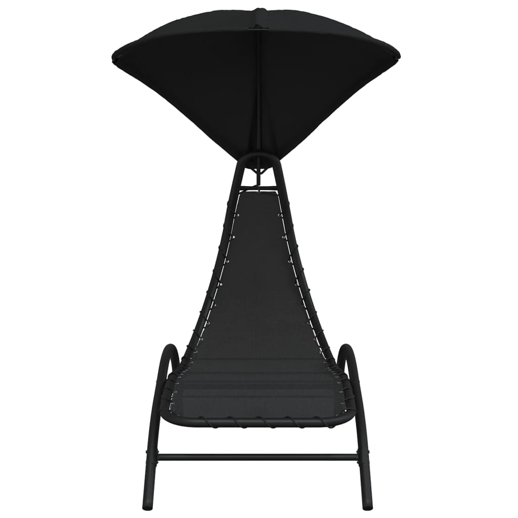Chaise longue avec auvent noir 167x80x195 cm tissu et acier