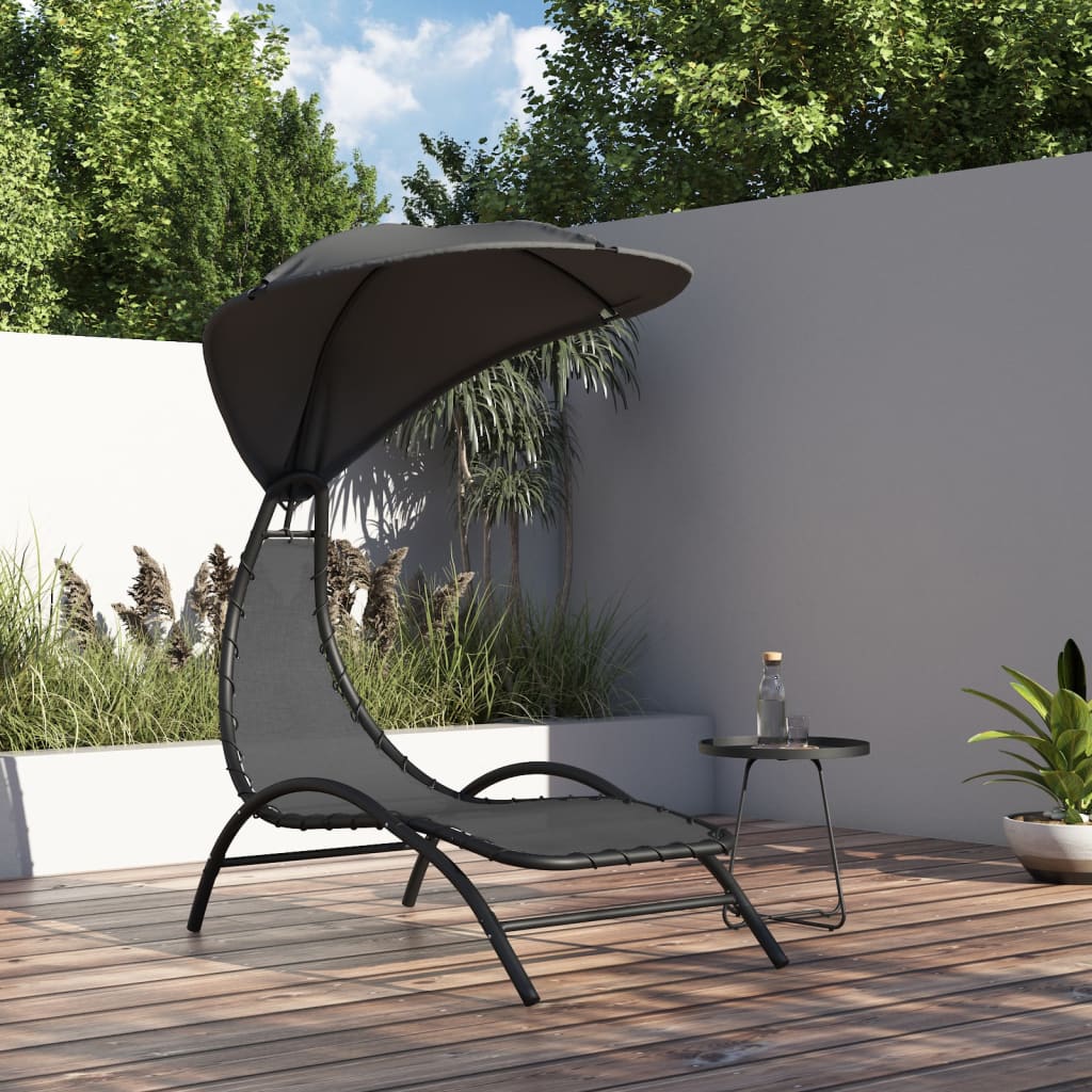 Long chair and dark gray awning 167x80x195 cm Fabric and steel