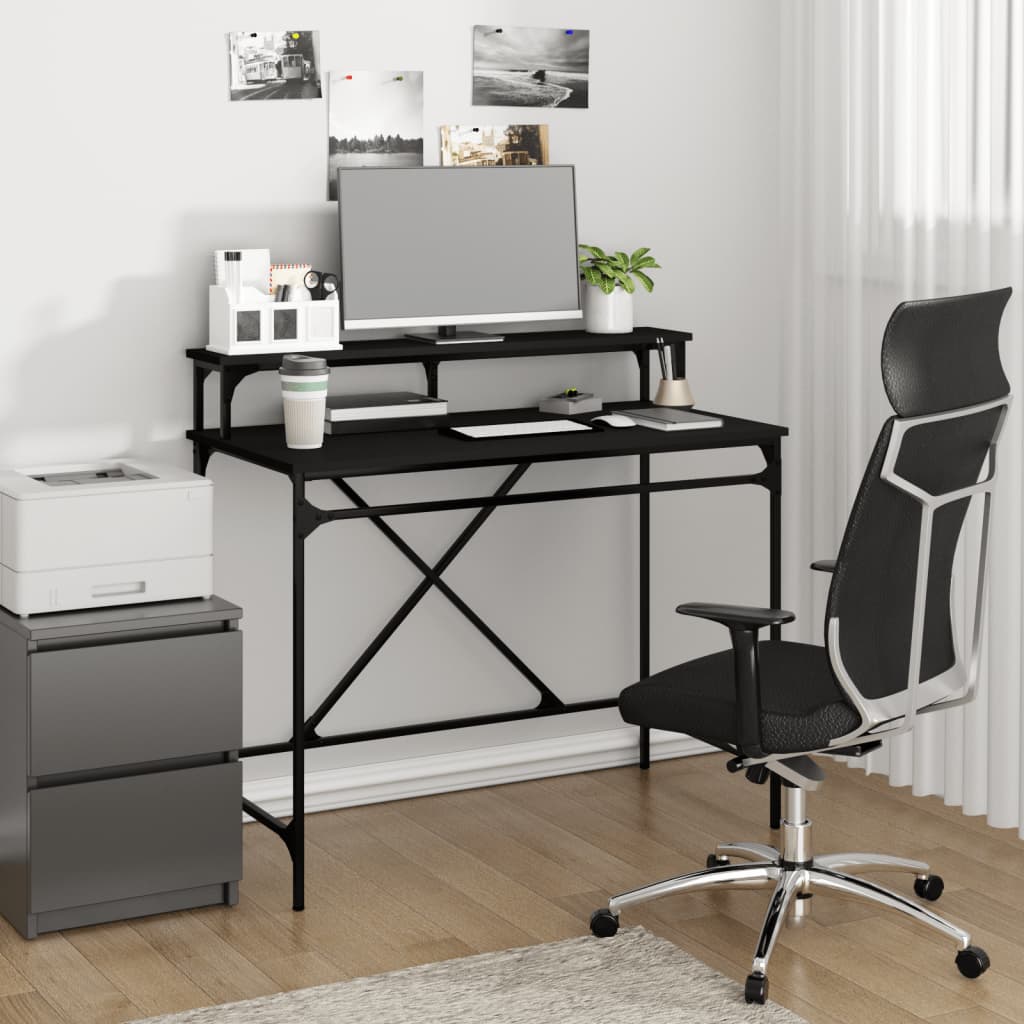 Black desk 100x50x90 cm Engineering and iron wood