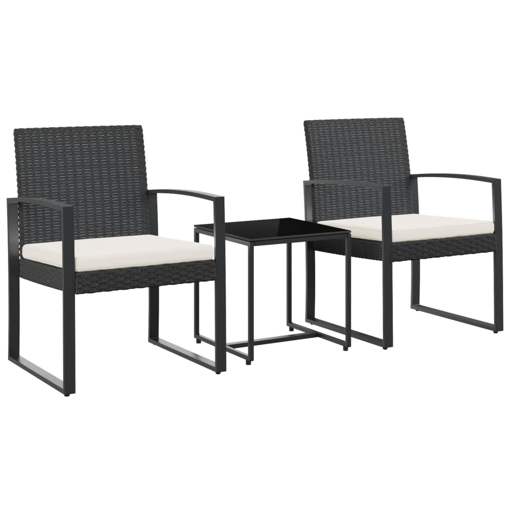 Garden dining set with 3 pcs black rattan pc cushions