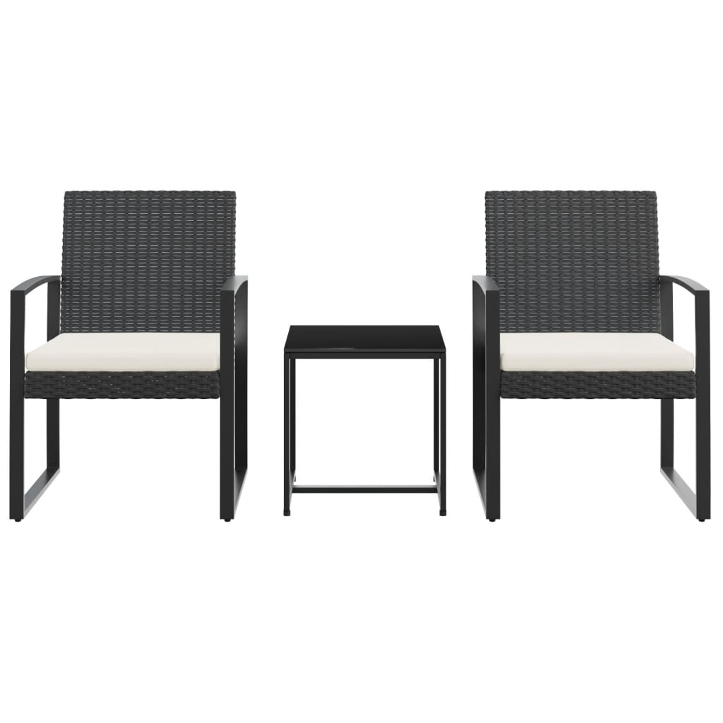 Garden dining set with 3 pcs black rattan pc cushions