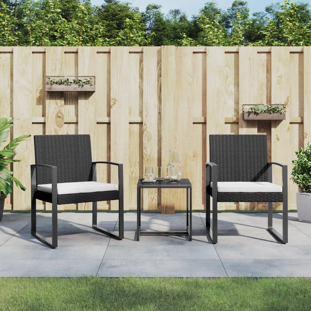 Garden dining set with 3 pcs black rattan pc cushions