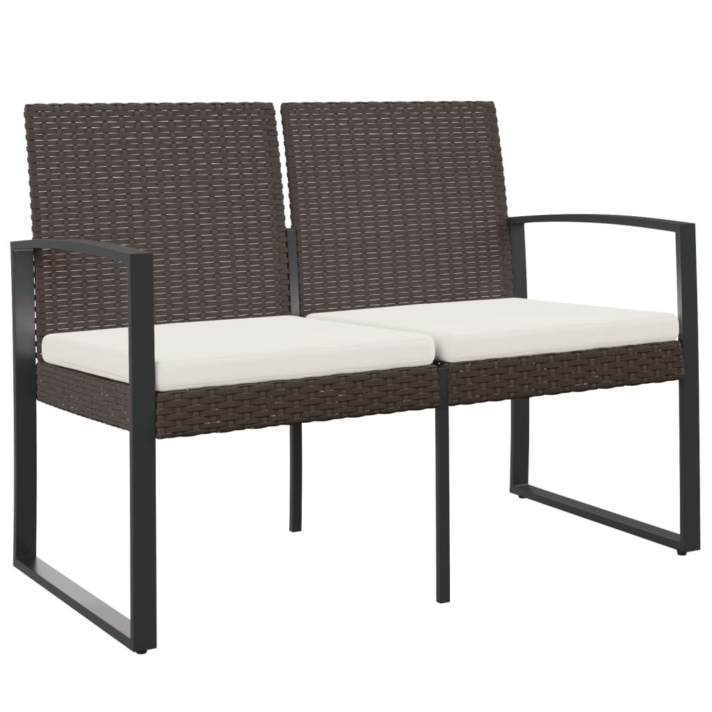 2 -seater garden bench with brown cushions pp rattan